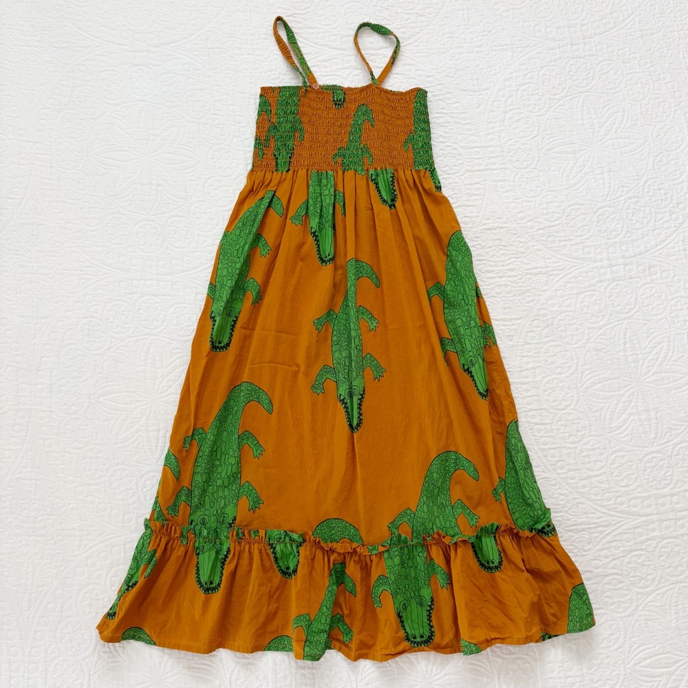 Mini Rodini Girls' Smocked Sun Dress, Crocodile Print Sz 128-134, 7-9Yrs